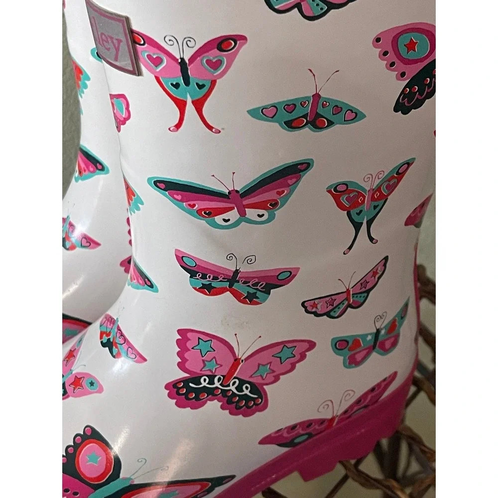 HATLEY Girls White Pink Butterflies Rain Boots Size 2 New